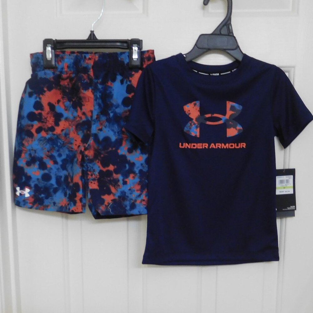 NWT 2pc Under Armour Navy Swim Shirt & Print Swim Shorts Set sz 4t